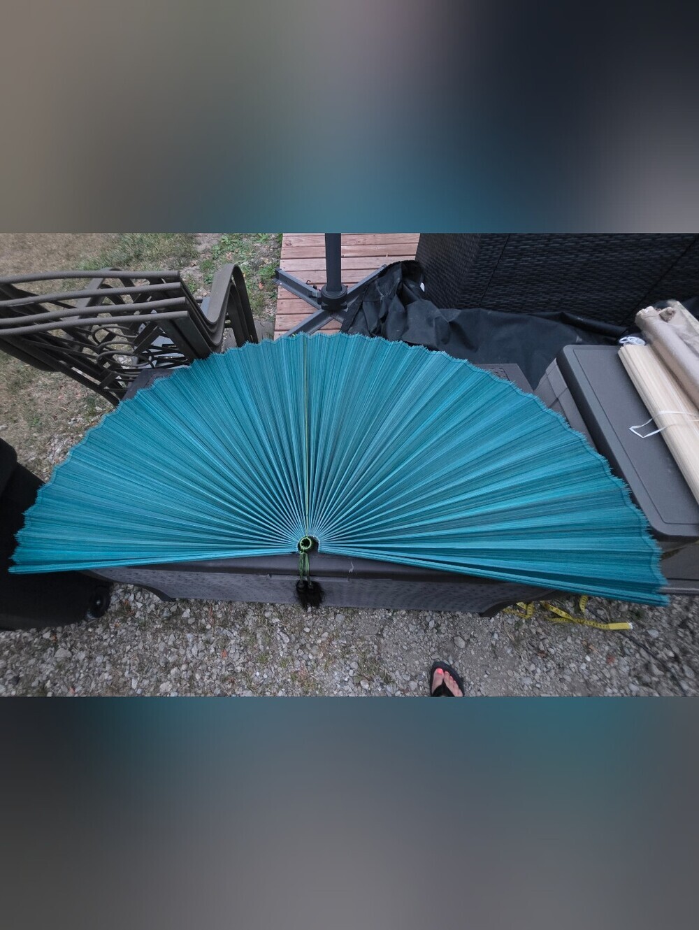 Bamboo Wall Fan Woven Pleated Decor Boho Home Accent Asian Blue Turquoise